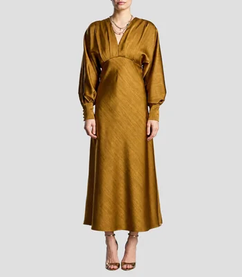 Vestido midi manga larga liso Mujer
