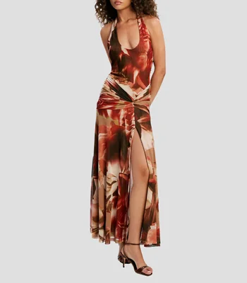 Vestido de fiesta largo estampado Mujer