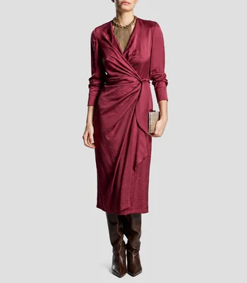 Vestido midi manga larga liso Mujer