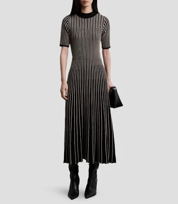 Vestido midi a rayas Mujer