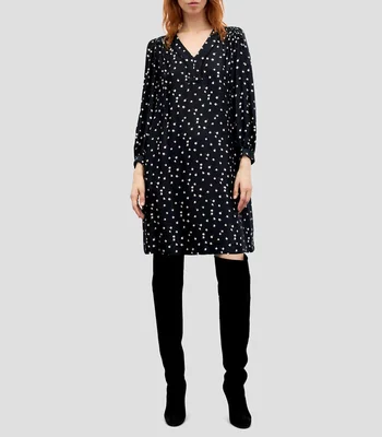 Vestido corto manga larga con flores Mujer