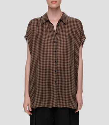 Blusa de cuadro manga corta Mujer