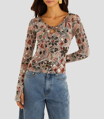Blusa estampada manga larga Mujer