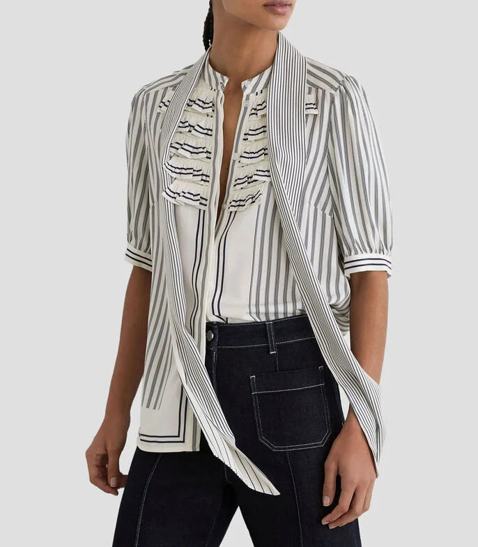 Blusa con rayas manga corta Mujer