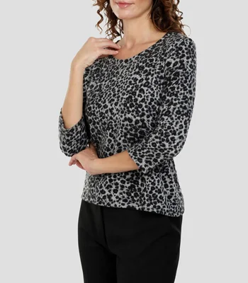 Blusa estampada cuello redondo manga 3/4 Mujer