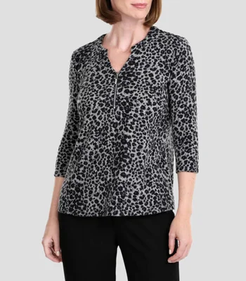 Blusa estampada cuello redondo manga 3/4 Mujer
