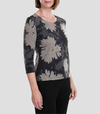 Blusa estampada cuello redondo manga 3/4 Mujer