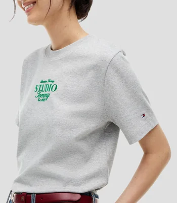 Playera de cuello redondo manga corta jaspeada Mujer