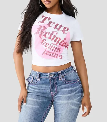 Playera cuello redondo manga corta estampada Mujer