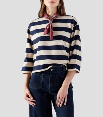 Playera cuello redondo manga 3/4 a rayas Mujer