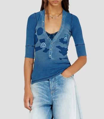 Playera cuello V manga 3/4 fantasía Mujer