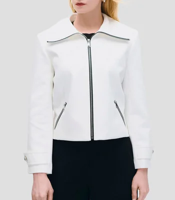 Chaqueta cuello alto ribetes en contraste Mujer