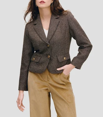 Saco corto jaspeado efecto bouclé cocoa botones dorados Mujer