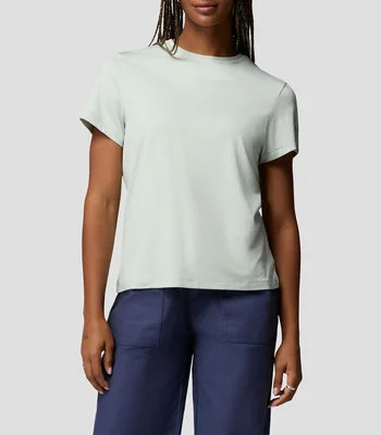 Playera para senderismo cuello redondo manga corta lisa Mujer