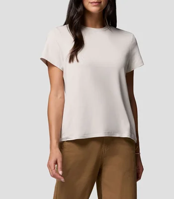 Playera para senderismo cuello redondo manga corta lisa Mujer