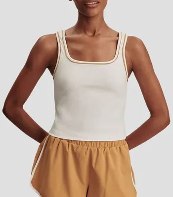Tank para entrenamiento cuello cuadros sin mangas liso Mujer