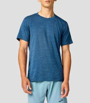 Playera para correr cuello redondo manga corta jaspeada Hombre