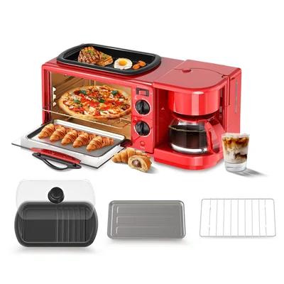Estación De Desayuno Horno Tostador Cafetera Plancha Decakila 3 En 1 Rojo Kuev003r