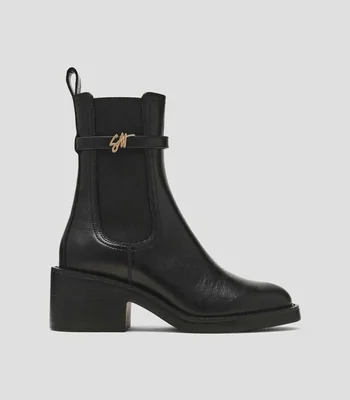 Botines casuales en piel con tacón alto y cuadrado Mujer