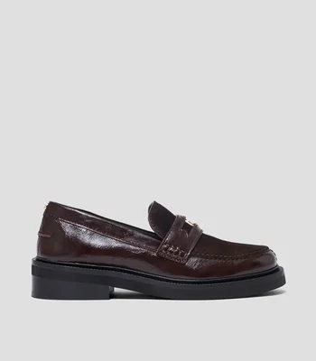 Mocasines de piel con tacón medio y ancho Mujer