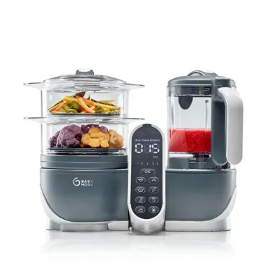 Babymoov Duo Meal Station 6 en 1 – Procesador de Alimentos para Bebé – Con Vaporera, Licuadora, Calentador, Descongelador y Esterilizador - Gris