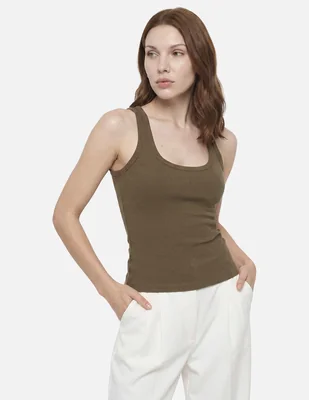 Blusa ribbed cotton tank top scoop para mujer