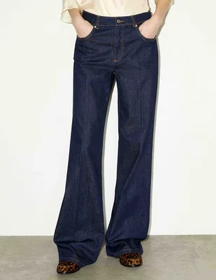 Jeans amplio corte cintura para mujer