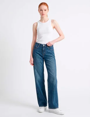 Jeans amplio corte cintura para mujer