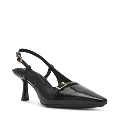 Zapatilla Corentine Destalonada Confort con Tacón de Aguja en Pielcon Detalle de Hebilla en Color Negro