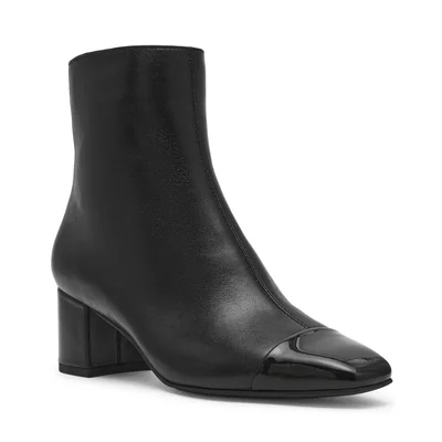Botin Alexandre Confort con Tacón Ancho en Piel con Punta en Charol Color Negro