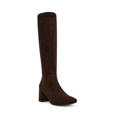 Bota Alta Lacey Confort, de Tacon Ancho con Cierre en Ante Color Café