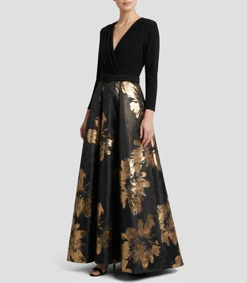 Vestido largo manga larga con estampado Mujer