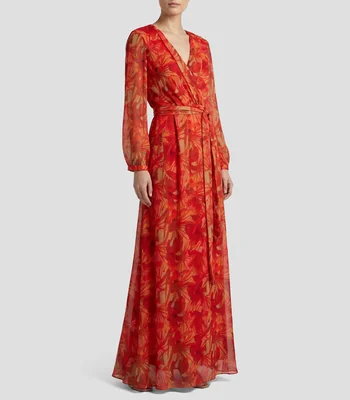 Vestido largo manga larga con estampado Mujer