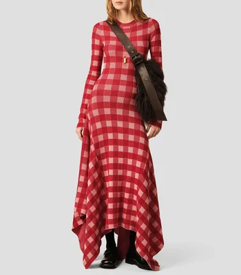 Vestido largo a cuadros Mujer