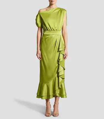 Vestido de fiesta midi asimétrico liso Mujer