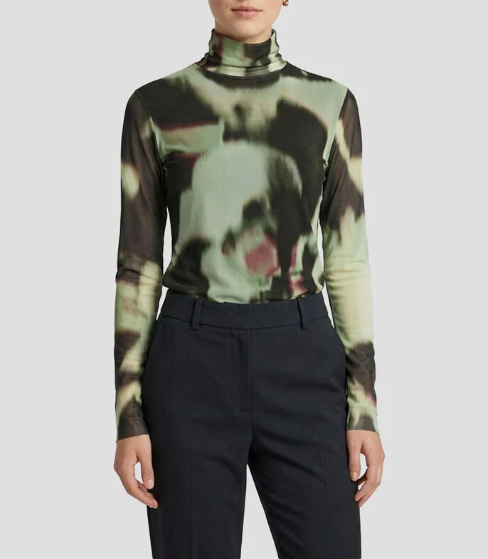 Blusa estampada manga larga Mujer