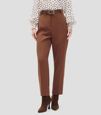 Pantalón recto tiro alto cocoa con cinturón efecto desgastado Mujer