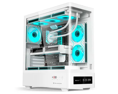 Gabinete Balam Rush Blanco Tank Super Mx 9250 Mtb Atx 3 Ventiladores Argb Usb-c Cristal