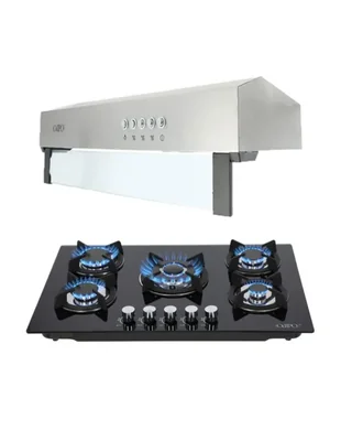 COMBO Parrilla 75 cm Cristal Templado y Campana Slim Acero Inox 80 Cm