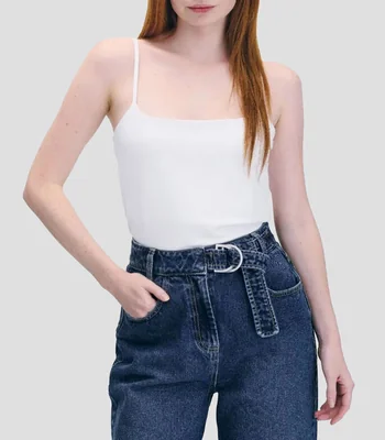 Top Blanco Basico Escote Cuadrado Tirante Ancho Mujer