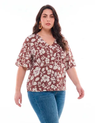 Blusa piezas sueltas manga al codo para mujer