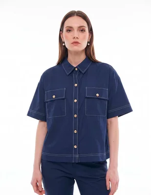 Blusa camisera manga corta para mujer