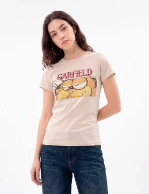 Playera manga corta Garfield cuello redondo para mujer