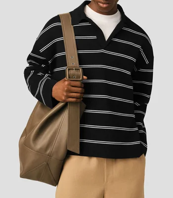 Playera tipo polo manga larga a rayas Hombre