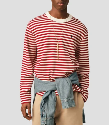 Playera cuello redondo manga larga a rayas Hombre