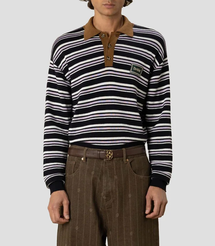 Playera tipo polo manga larga a rayas Hombre