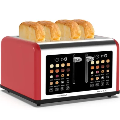 Tostadora Clixane de 4 rebanadas con pantalla táctil 1650 W roja