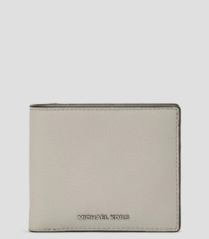Cartera bifold gris en piel lisa Hombre