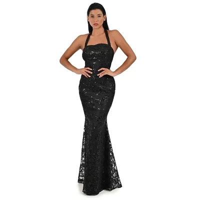 Vestido de Fiesta Largo con Amarre en Cuello Pink Gallery para Mujer