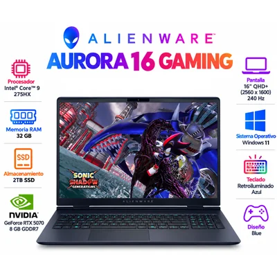 Laptop Gamer Dell Alienware Aurora 16 Core 9 275HX 32GB 2TB SSD RTX 5070 16 Pulgadas 240Hz
